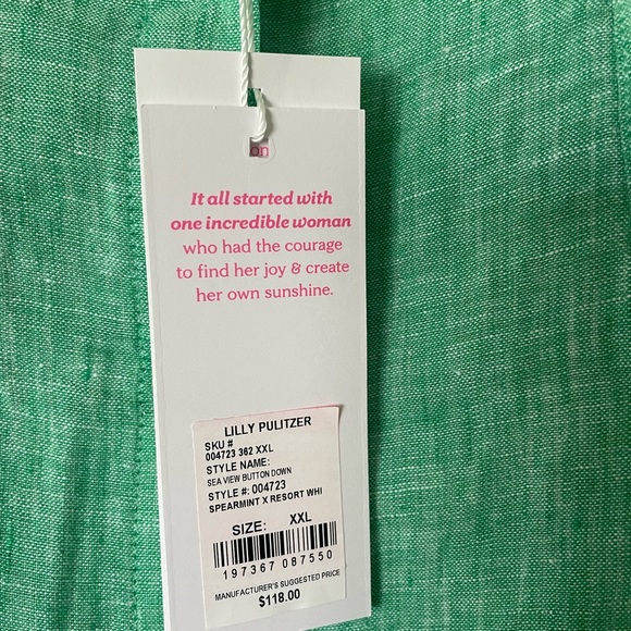 NWT Lilly Pulitzer Sea View Linen Button Down Top in Spearmint XXL - Picture 4 of 9